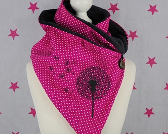 pinkeSterne * Warmer Schal Knopfschal Dreiecksschal Pusteblume Pink Stickerei  Punkte Dots Damenschal Wickelschal