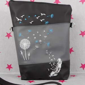 pinkeSterne * Große Umhängetasche FEDER Handtasche Schultertasche Kunstleder Bestickt Stickerei Handmade