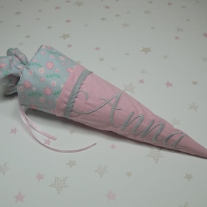 pinkeSterne * Schultüte Rosen Blumen Rosa Grau Schultütenkissen Schultütenset Schulanfang Zeugnismappe Einschulungsoutfit 70 80 90 100