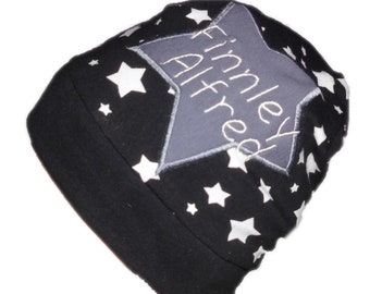 pinkeSterne * Süße Beanie mit Namen Name Vorname Mütze Individuell Stern Jungenbeanie Junge Schwarz Sterne Stern