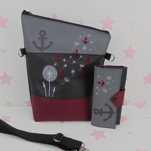 pinkeSterne * ANKER Handtasche + Portemonnaie Umhängetasche Geldbörse Pusteblume Bordeaux