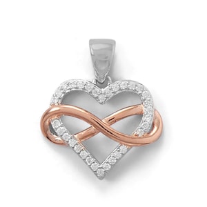 Rhodium Plated Sterling Silver CZ Infinity Heart Pendant Infinity Love Pendant Infinity Heart Gift For Her