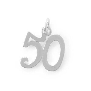 Sterling Silver 50 Charm - Birthday Gift - 50 years Charm - 50th Birthday Charm - 50th Wedding Anniversary Charm