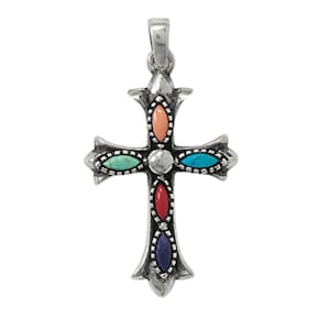 Multicolor Stone Cross Earrings Sterling Silver with Lapis, and Reconstituted Turquoise, and Coral Multicolor Stone Cross Earrings Sterling Silver with Lapis, and Reconstituted Turquoise, and Coral