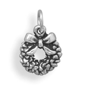 Sterling Silver Wreath Charm - Christmas Wreath Charm - Holiday Wreath Charm