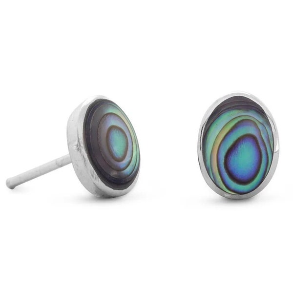 Sterling Silver Abalone Shell Stud Earrings Oval Abalone Earrings Dainty Earrings Gift For Her