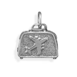Sterling Silver Suitcase Charm Travel Bag Charm Airplane Charm Bracelet Charm 3D Suitcase Charm