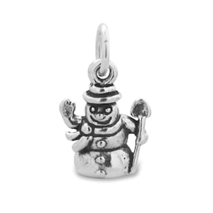 Sterling Silver Snowman Charm - Christmas Holiday Charm -  Winter Charm