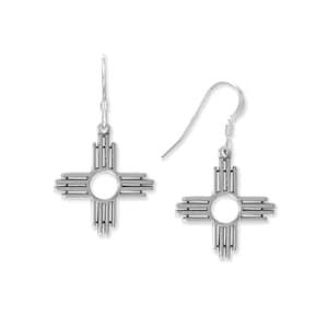 Sterling Silver Zia Sun Symbol Dangle Earrings