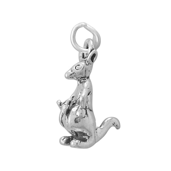 Sterling Silver Kangaroo Charm Animal Charm Australia Charm Zoo Charm Kangaroo with Joey Charm