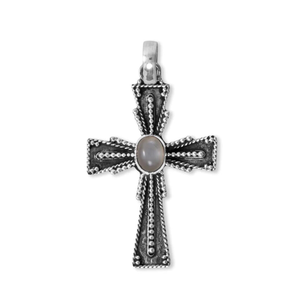 Sterling Silver Moonstone Cross Pendant Cross Necklace Moonstone Cross