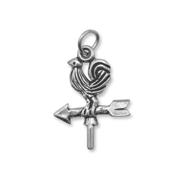 Sterling Silver Rooster Weathervane Charm - Weather Vane Charm - Garden Charm - Chicken Wind Vane