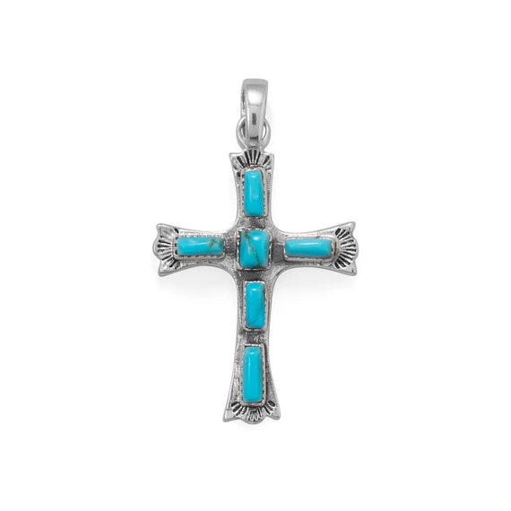 Reconstituted Turquoise Cross Rectangle Stones Sterling Silver, Pendant Only Reconstituted Turquoise Cross Rectangle Stones Sterling Silver, Pendant Only