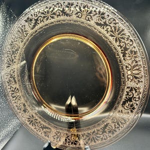 Plate Fostoria Glass Royal Amber Stem #869 Etch #273 Basket Flower Dinner 9”