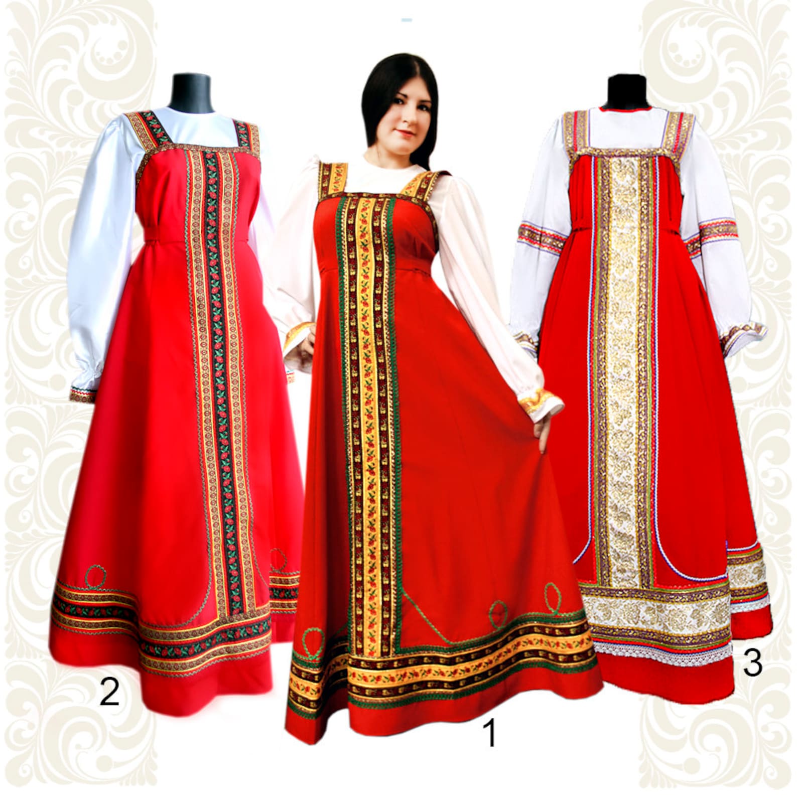 Long Traditional Russian Ethnic Dress Sarafan With Blouse Etsy