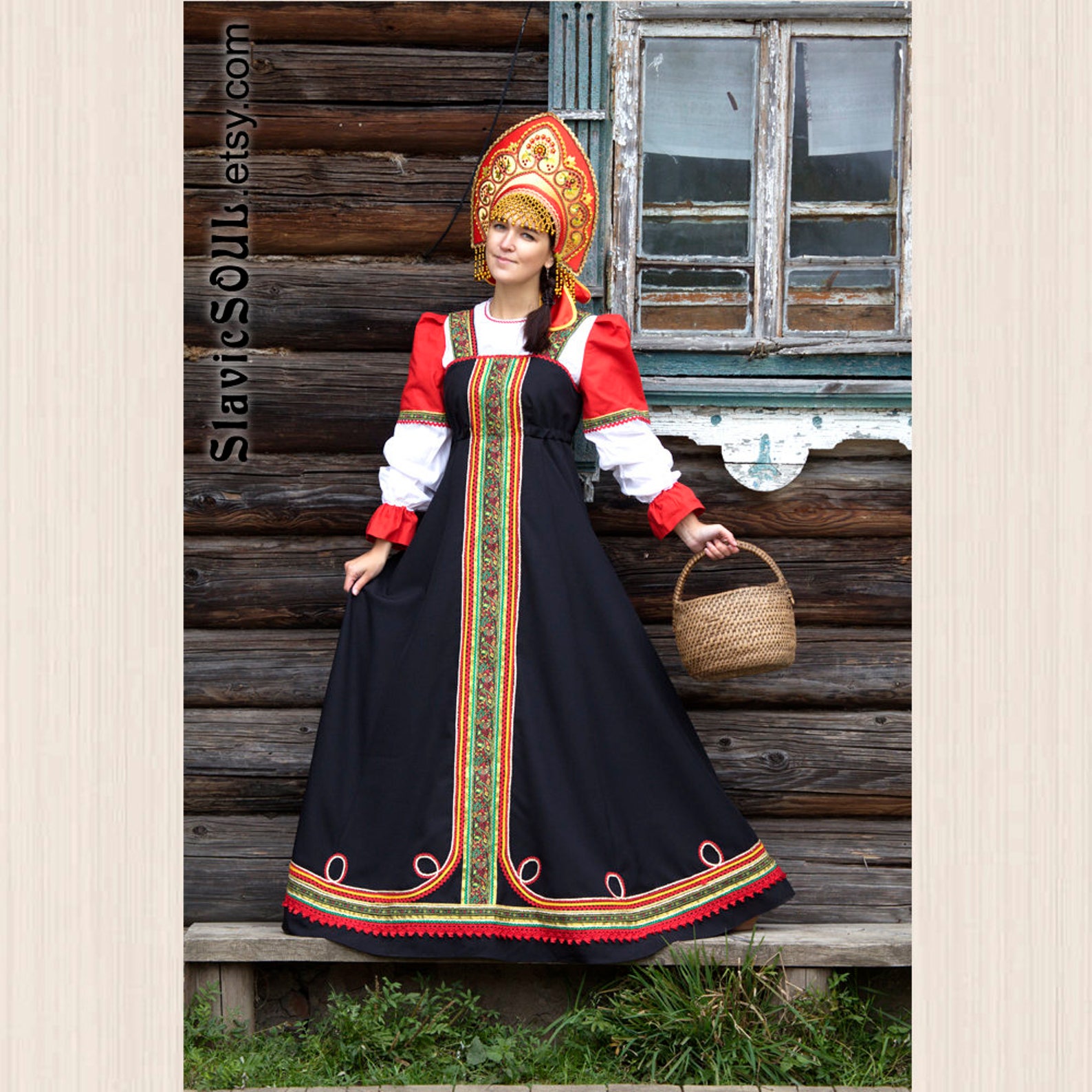 Long traditional russian ethnic dress sarafan with blouse | Etsy