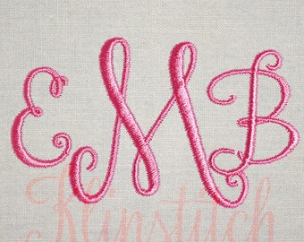 Stylish Monogram Embroidery Fonts 3 Sizes Three Letters Monogram Fonts BX Fonts Embroidery Designs PES Alphabets - Instant Download