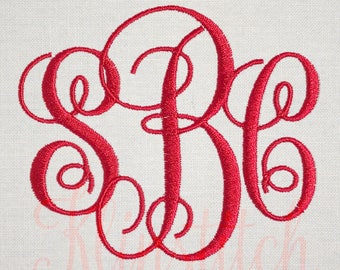 Interlocking Monogram Embroidery Fonts 3 Sizes Three Letters Monogram Fonts BX Fonts Embroidery Designs PES Alphabets - Instant Download