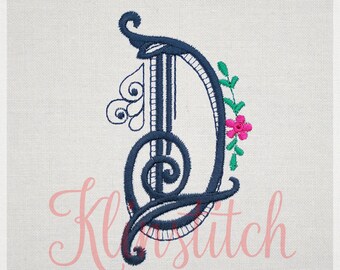 Swirl "D" Initial Monogram Embroidery Fonts 5 Sizes Three Letters Monogram Fonts BX Fonts Embroidery Designs PES Alphabets