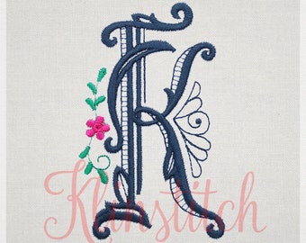 Swirl "K" Initial Monogram Embroidery Fonts 5 Sizes Three Letters Monogram Fonts BX Fonts Embroidery Designs PES Alphabets