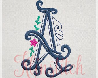 Swirl "A" Initial Monogram Embroidery Fonts 5 Sizes Three Letters Monogram Fonts BX Fonts Embroidery Designs PES Alphabets