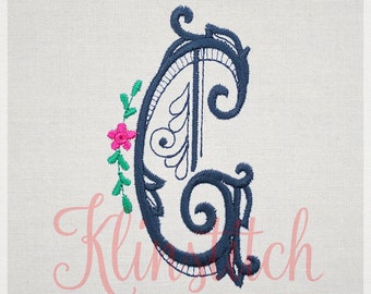 Swirl "G" Initial Monogram Embroidery Fonts 5 Sizes Three Letters Monogram Fonts BX Fonts Embroidery Designs PES Alphabets