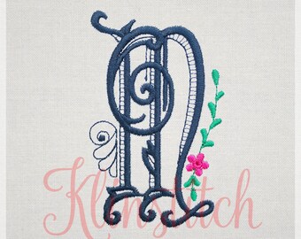 Swirl "M" Initial Monogram Embroidery Fonts 5 Sizes Three Letters Monogram Fonts BX Fonts Embroidery Designs PES Alphabets