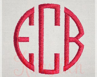 Slim Circle Monogram Embroidery Fonts 7 Sizes Three Letters Monogram Fonts BX Fonts Embroidery Designs PES Alphabets - Instant Download