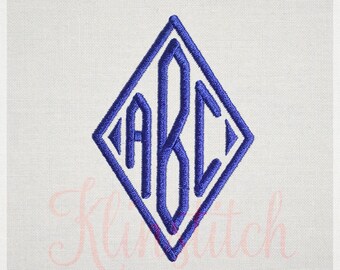 Diamond Monogram Embroidery Fonts 4 Sizes Three Letters Monogram Fonts BX Fonts Embroidery Designs PES Alphabets - Instant Download