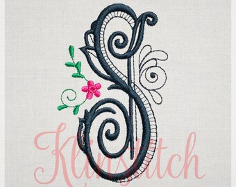 Swirl "S" Initial Monogram Embroidery Fonts 5 Sizes Three Letters Monogram Fonts BX Fonts Embroidery Designs PES Alphabets