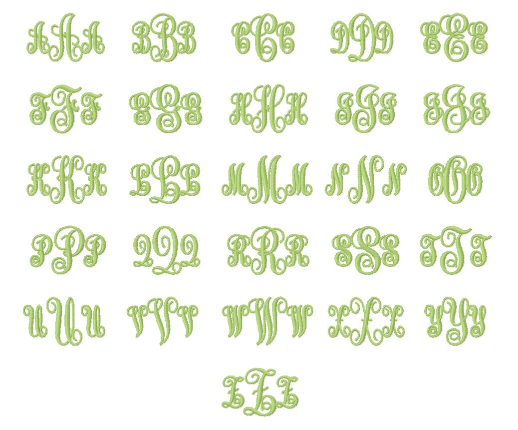 Interlocking Monogram Embroidery Fonts 3 Sizes Three Letters Monogram ...