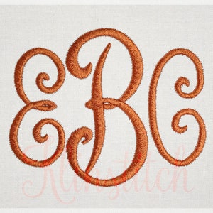 May include: A monogram with the letters "EBC" in a cursive script style. The letters are a dark orange color and are embroidered on a white background.