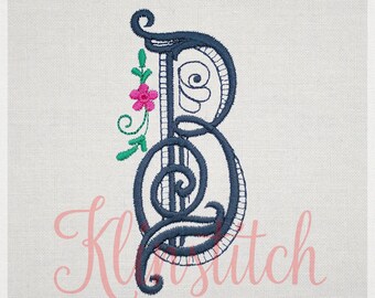 Swirl "B" Initial Monogram Embroidery Fonts 5 Sizes Three Letters Monogram Fonts BX Fonts Embroidery Designs PES Alphabets
