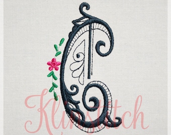 Swirl "C" Initial Monogram Embroidery Fonts 5 Sizes Three Letters Monogram Fonts BX Fonts Embroidery Designs PES Alphabets