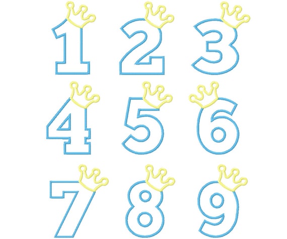 50% Sale!! Number Applique Designs Crown Embroidery Design 6 Sizes Embroidery Designs Outline Embroidery PES Embroidery Designs