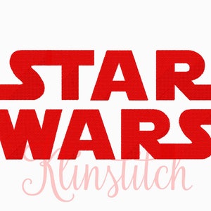 Puede incluir: Logotipo de texto "STAR WARS" rojo sobre fondo blanco.