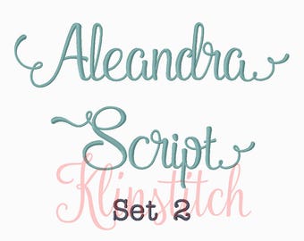 50% Sale!! Set 2 Aleandra Script Embroidery Fonts 5 Sizes Fonts BX Fonts Embroidery Designs PES Fonts Alphabets - Instant Download