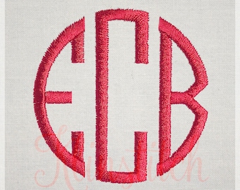 Slim Circle Monogram Embroidery Fonts 7 Sizes Three Letters Monogram Fonts BX Fonts Embroidery Designs PES Alphabets - Instant Download