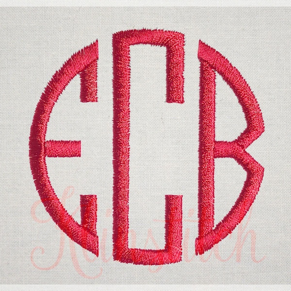 Slim Circle Monogram Embroidery Fonts 7 Sizes Three Letters Monogram Fonts BX Fonts Embroidery Designs PES Alphabets - Instant Download