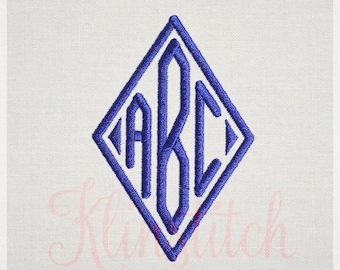 Diamond Monogram Embroidery Fonts 4 Sizes Three Letters Monogram Fonts BX Fonts Embroidery Designs PES Alphabets - Instant Download