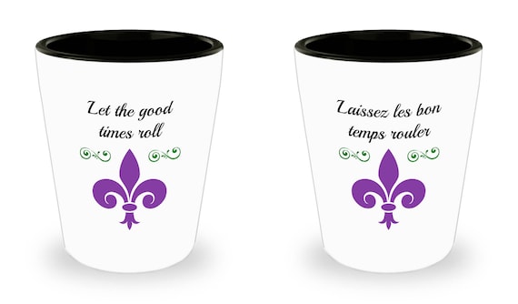 Mardi Gras Beer Stein two-sided with Let the Good Times Roll and Laissez les bon temps rouler and fleur de lis allow 28 days in USA