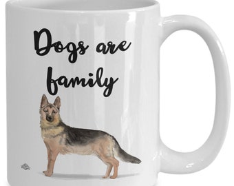 German shepherd mug, german shepherd coffee mug, cup, dogs are family, with watercolor image, gift for dog lover