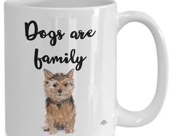 Norfolk terrier mug, norfolk terrier coffee mug, cup, dogs are family, with watercolor image, gift for dog lover