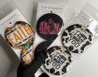 Faith Car Coasters | Handmade Neoprene Cup Holder Set