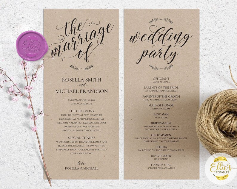 Wedding Programs 4x9 Pc Or Mac Printable Wedding Fan Program Etsy