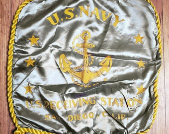 ヴィンテージ 1940 年代 ネイビー スウィートハート ピローシャム