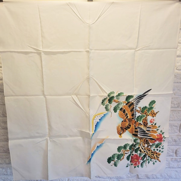 Japanese Handpainted Eagle Souvenir Silk Scarf