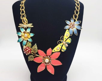 Joan Rivers Garden Party Bib Necklace, Oversized Flower Necklace, Statement Jewelry