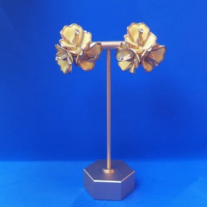 Yellow and Gold Rhinestone Flower Clip On Earrings
