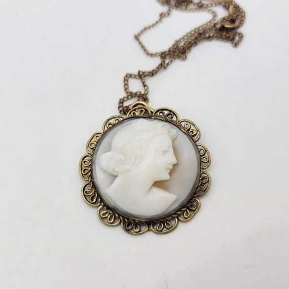 Carved Shell Cameo in Brass Bezel - image 1